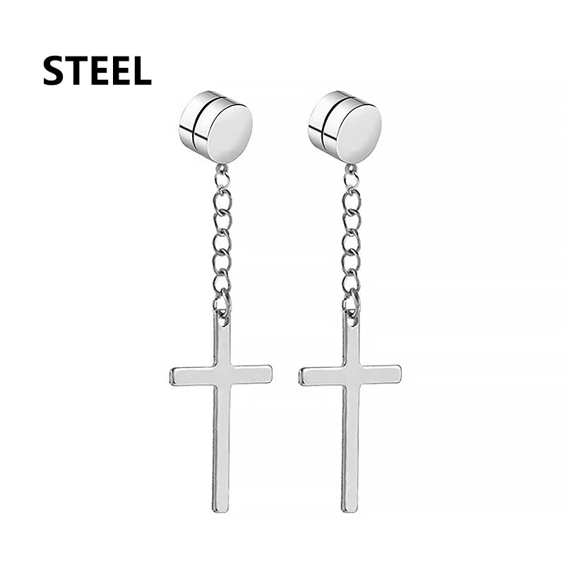 Stainless Steel Cross Dangle Earrings for Men and Women - Smarsty
