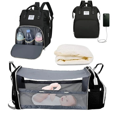 3 In 1 Diaper Bag Backpack Foldable Baby Bed Waterproof Travel Bag with USB Charge Diaper Bag Backpack with Changing Bed 3 types by Smarsty