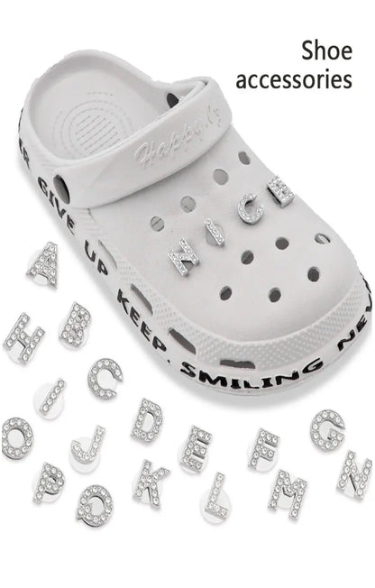 1PC Shoe Charms Glitter Rhinestone Letter Crystal Alphabet Shoes Charm Decorations Jewelry Slider Bracelet Wristbands Accessorie