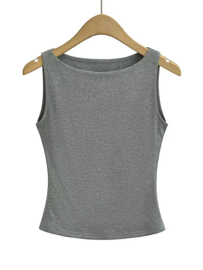 Women Double Layer Boat Neck Soft Slinky Tank Top - Smarsty