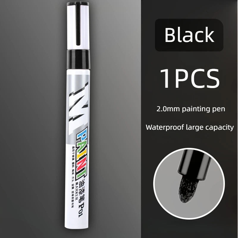 Car paint scratches repair brush pen waterproof water paint marker pen car tire tread care automotive  black white red silver - Smarsty