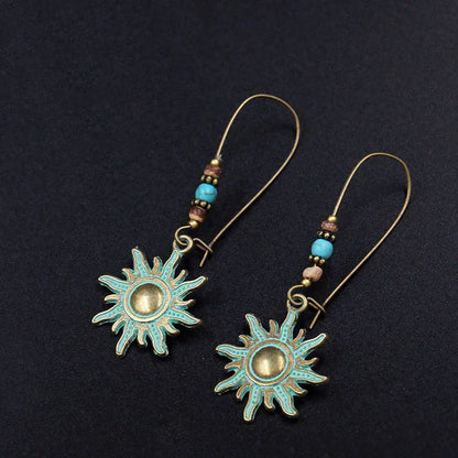 Vintage Bohemian Big Drop Earrings with Geometric Leaf Design - Smarsty