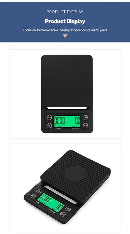 Black Precision Coffee Scale With Timer 0.1g Accuracy - Smarsty