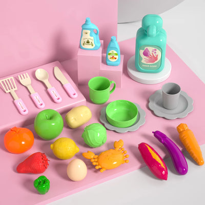 Play Kitchen Sink Toy with Running Water, Dishwasher and Upgraded Automatic Water Cycle System