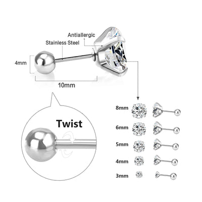 Stainless Steel CZ Stud Earrings Hypoallergenic Screw - Smarsty