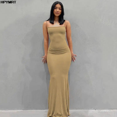 Satin Slip Sleeveless Backless Slim Sexy Maxi Dress 2022 Spring Women Party Y2K Concise Bodycon Elegant Dresses Female Clothing - Smarsty