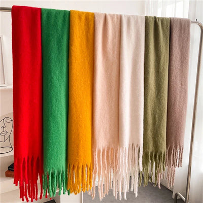 Winter Scarf for Women Cashmere Warm Solid Pashmina Blanket Wraps Female Thick Soft Bufanda Big Tassel Shawl Long Poncho Echarpe - Smarsty