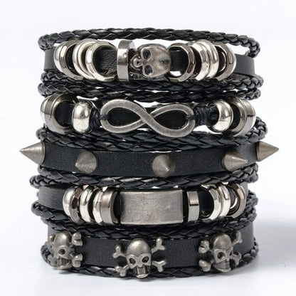 5pcs Punk Style Braided Leather Bracelet Set - Smarsty
