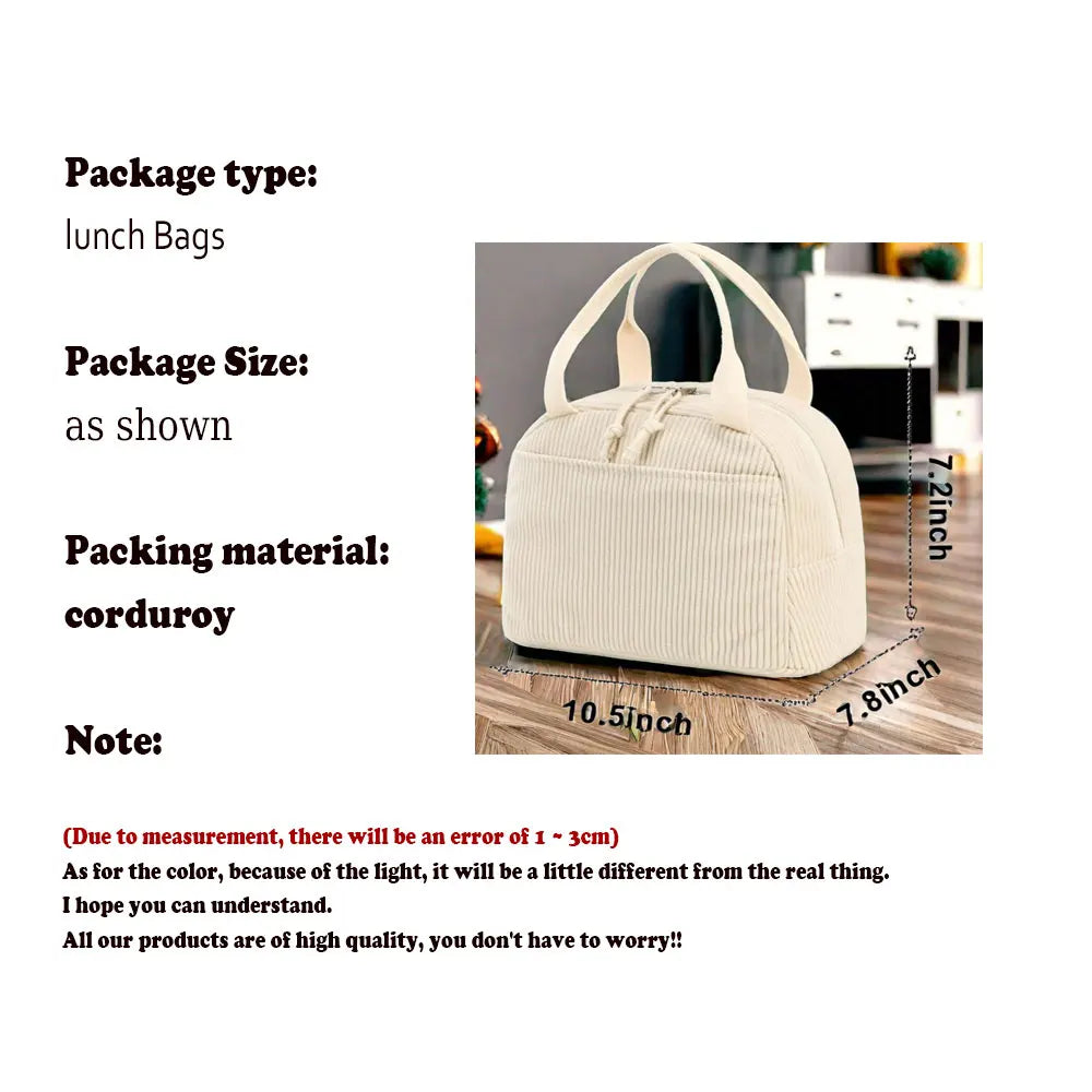 Corduroy Insulated Lunch Bag For Kids Thermal Cooler - Smarsty