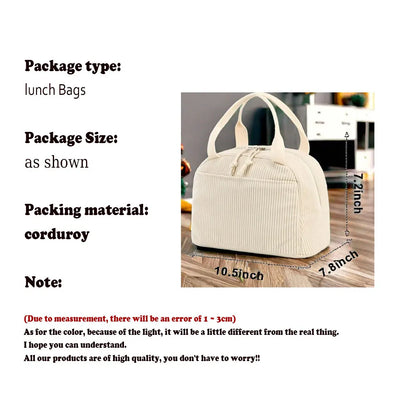 Corduroy Insulated Lunch Bag For Kids Thermal Cooler - Smarsty