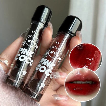 Pinkcoco Bear Doodle Mirror Lip Glaze Long Lasting Shine - Smarsty