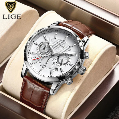 LIGE Luxury Men's Leather Sport Watch with Chronograph - Smarsty