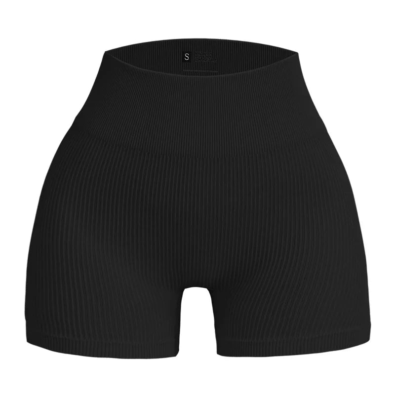 High-waisted Yoga Pant For Women, Designed To Lift And Shape, Tight-fitting With Solid Color And Ribbed Texture, Sports  Shorts - Smarsty