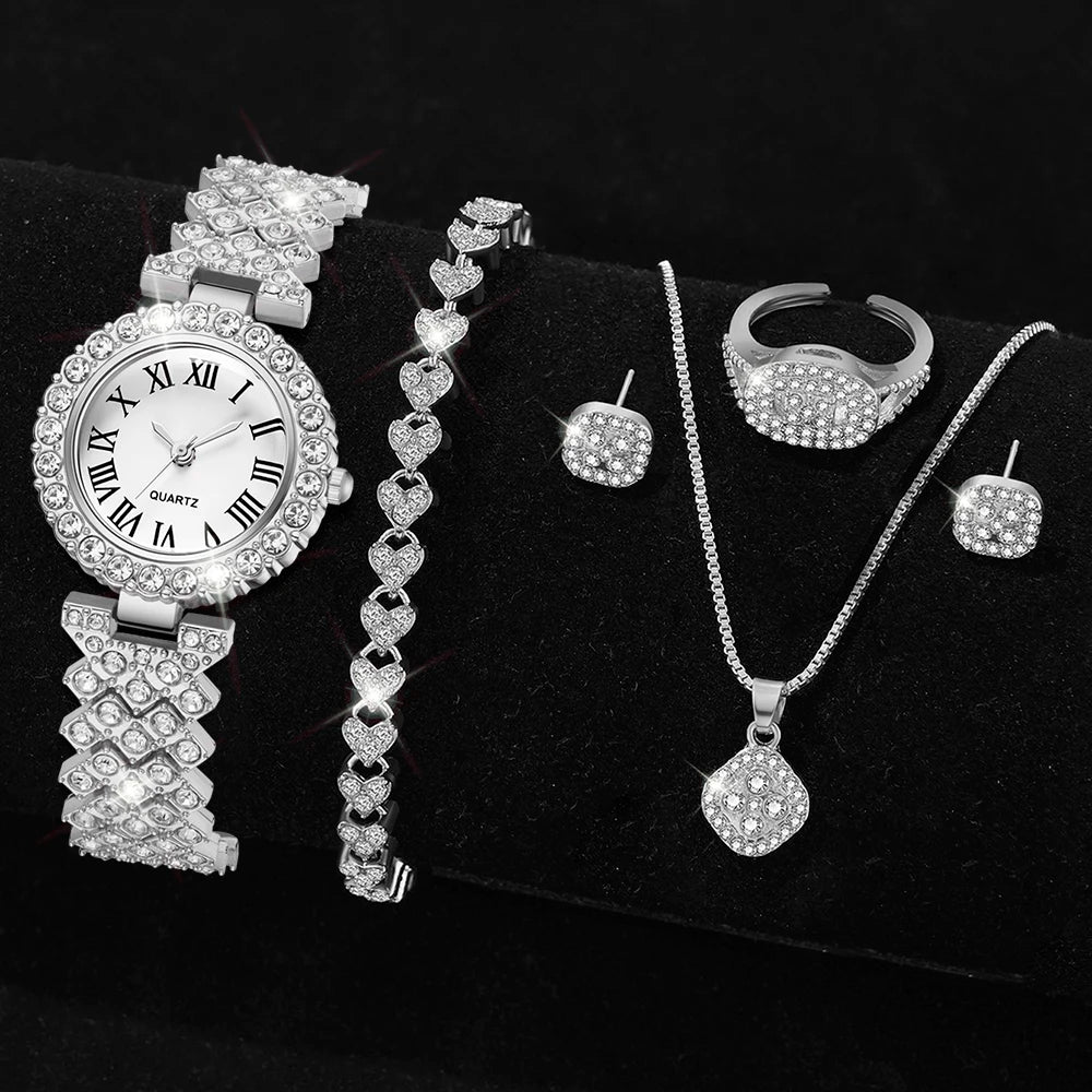 Luxury Silver Women's Quartz Watch Set for Her - Smarsty