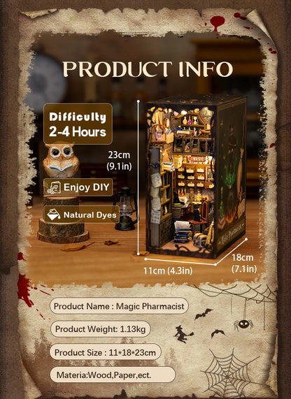 CUTEBEE DIY Book Nook Kit Miniature Doll House Home Touch Light Dust Cover Model Building Toys Gifts Magic Pharmacist by Smarsty