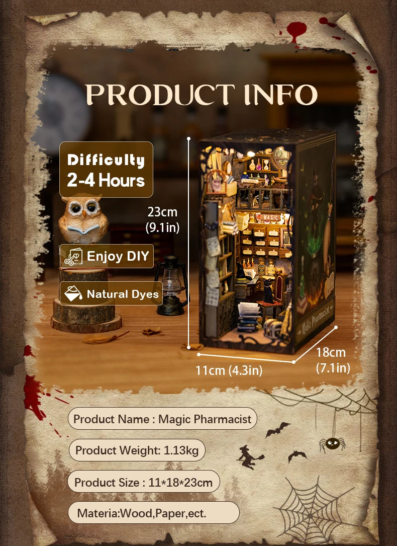 CUTEBEE DIY Book Nook Kit Miniature Doll House Home Touch Light Dust Cover Model Building Toys Gifts Magic Pharmacist by Smarsty