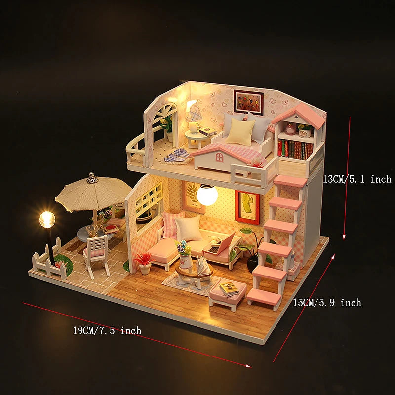 DIY Miniature Dollhouse Kits Hourly Light Studio House Sea Villa Wooden Doll House With Furniture Building Kids Toys Xmas Gifts by Smarsty