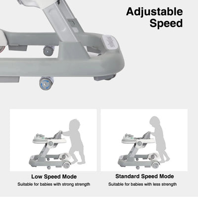 2 in 1 Baby Walker, Toddler Baby Push Walker with Removable Feeding Tray and Music Tray(Without Battery), Foldable Walker - Smarsty