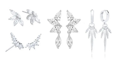 925 Sterling Silver Hoop Earrings White Crystal Luxury - Smarsty
