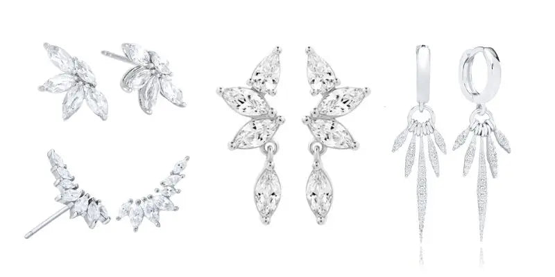 925 Sterling Silver Hoop Earrings White Crystal Luxury - Smarsty
