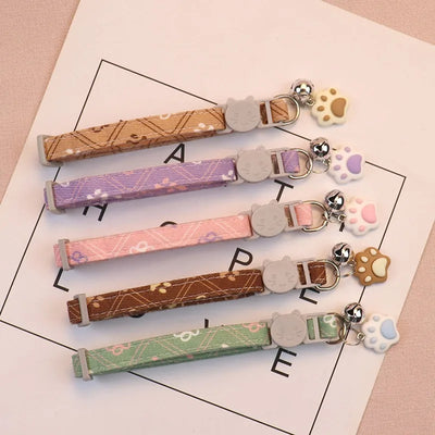 Pet Collar With Bell Cartoon Footprint Colorful Dog Puppy Kitten Collar Adjustable Safety Bell Ring Necklace Pet Accessories - Smarsty
