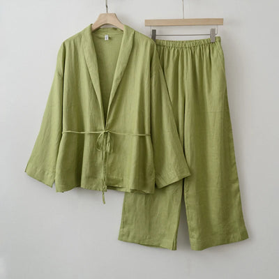 2025 Summer Women Linen Kimono Blouse Pants sets - Smarsty