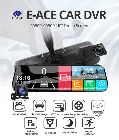Dual 1080P Car DVR Touch Screen Rearview Night Vision - Smarsty