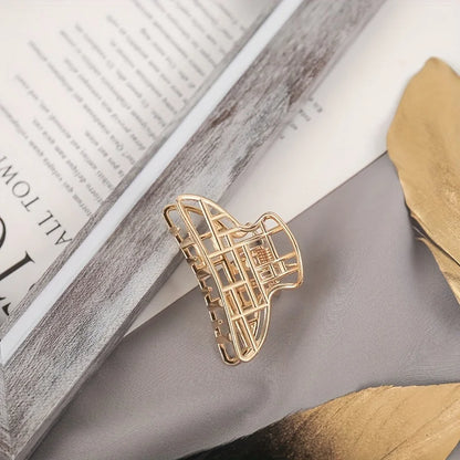 Gold Hollow Heart Mini Hair Claw Non Slip Grip Barrette - Smarsty