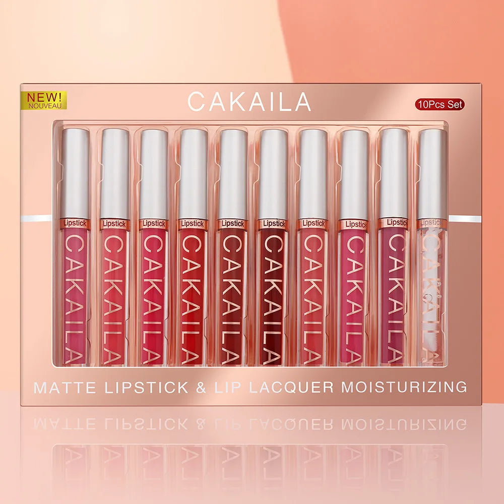 CAKAILA 10 Piece Nude Lip Gloss Set Long Lasting Velvet Finish - Smarsty