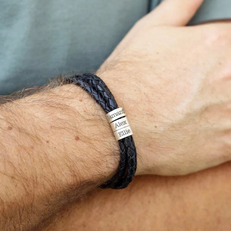 Personalized Men Leather Bracelet Custom Name Gift - Smarsty