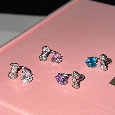 Stainless Steel Heart Bowknot Zircon Stud Earrings Cute - Smarsty