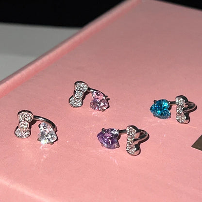 Stainless Steel Heart Bowknot Zircon Stud Earrings Cute - Smarsty