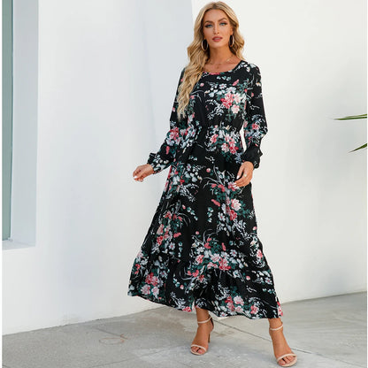 2023 Sping Summer Bohemian Women Maxi Dress Casual Long Sleeve High Waist Beach Woman Chiffon Dresses Floral Vestidoes Mujer New - Smarsty