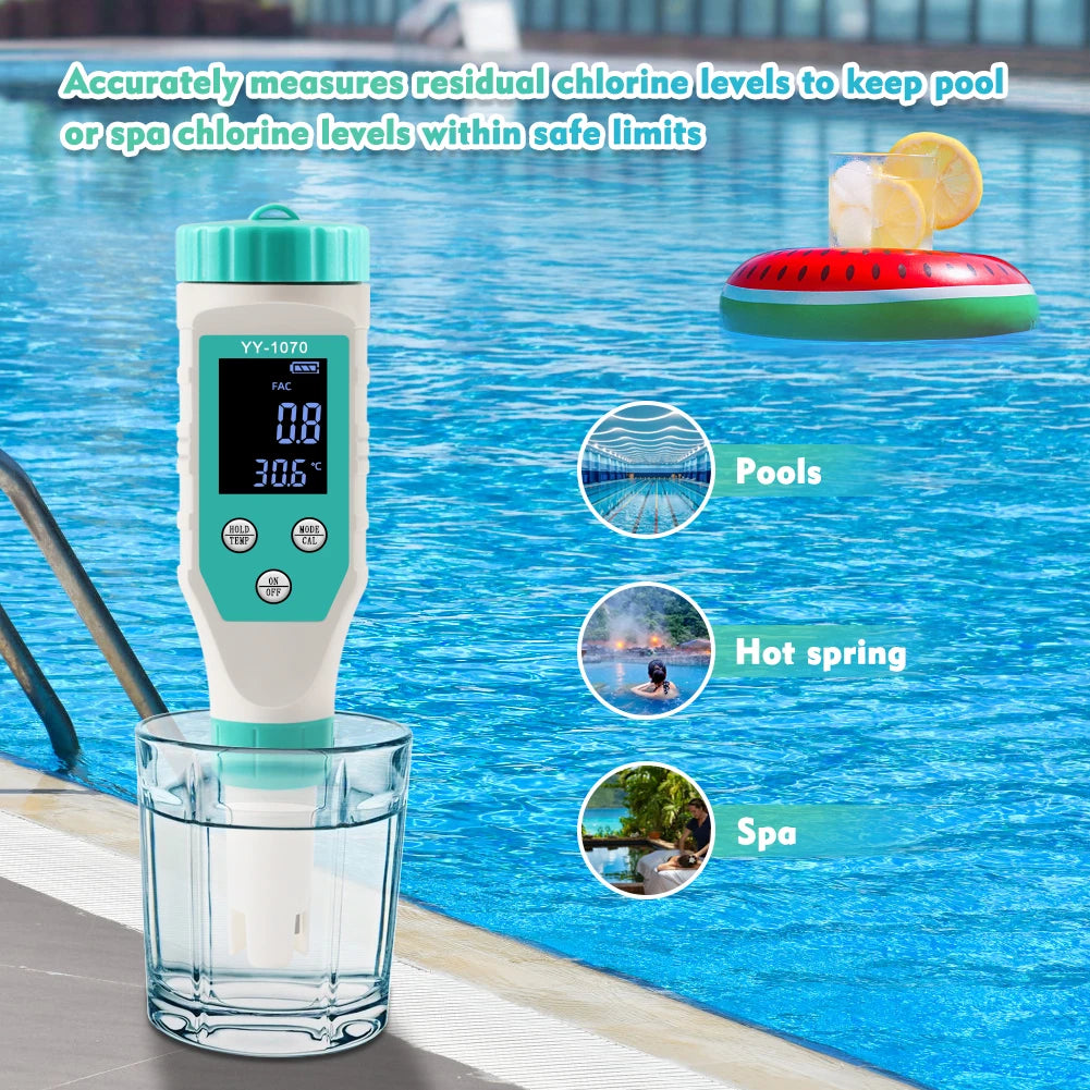 Digital Chlorine PH Tester 7 in 1 Water Quality Analyzer - Smarsty