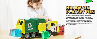 JOYFY Large Friction Powered Garbage Truck Toy Set With Includes Dumpster Trash Bins for Boys Toys Birthday Christmas Gift