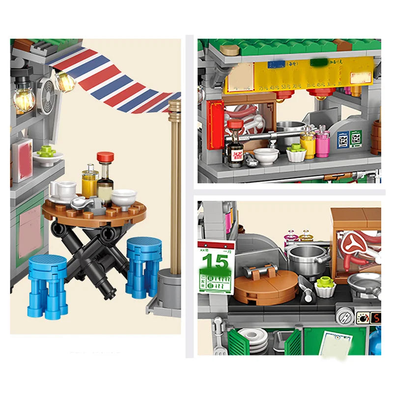 New Style Food Stall Braised Octopus Restaurant Mini Building Blocks by Smarsty