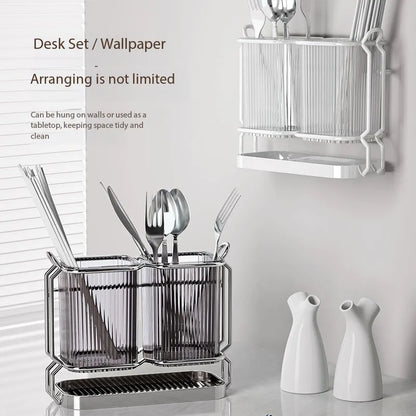 Luxury Wall-Mounted Chopsticks Holder - No Drill Utensil Organizer for Kitchen, Multi-Function Spoon & Fork Rack with Drain Hole