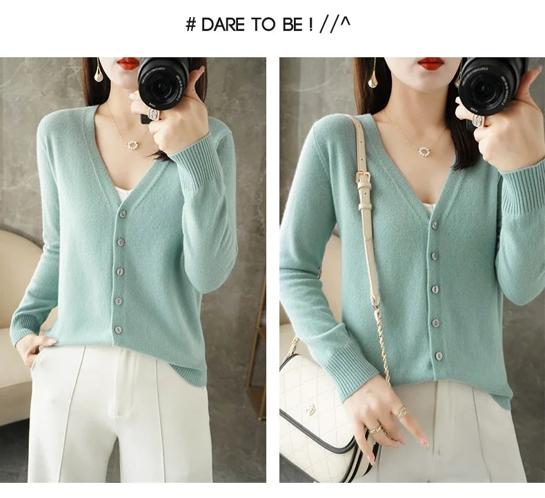 2024 New V-Neck Temperament Small Fragrant Wind Women Loose Sweater Sweater All Sweater Coat Special Offer Cardigan ZHI D035