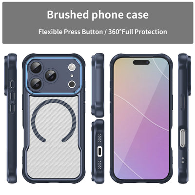 armor Carbon Fiber Textured Magnetic Phone case for iPhone 17 Air 16 E 15 14 Plus 13 12 11 Pro Max for Magsafe Shockproof Cover