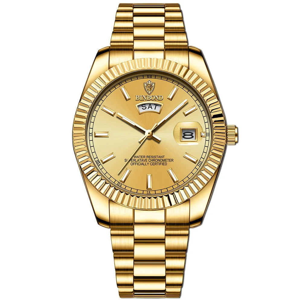 BINBOND Mens Waterproof Quartz Watch with Stainless Steel Band - Smarsty