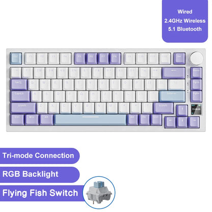 Mechanical Keyboard 82 Keys Wireless Bluetooth 5.1 Knob