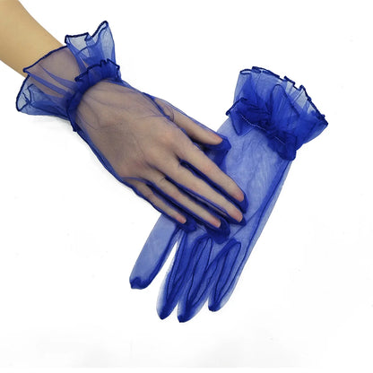 Women Lace Tulle Gloves Stretchy Full Finger Wedding Gloves - Smarsty