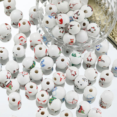 5/10pcs 16mm Wooden Beads Green Snowman Christmas Spacer Beads for DIY Bracelet Keychain Jewelry Making Handmade Accessories