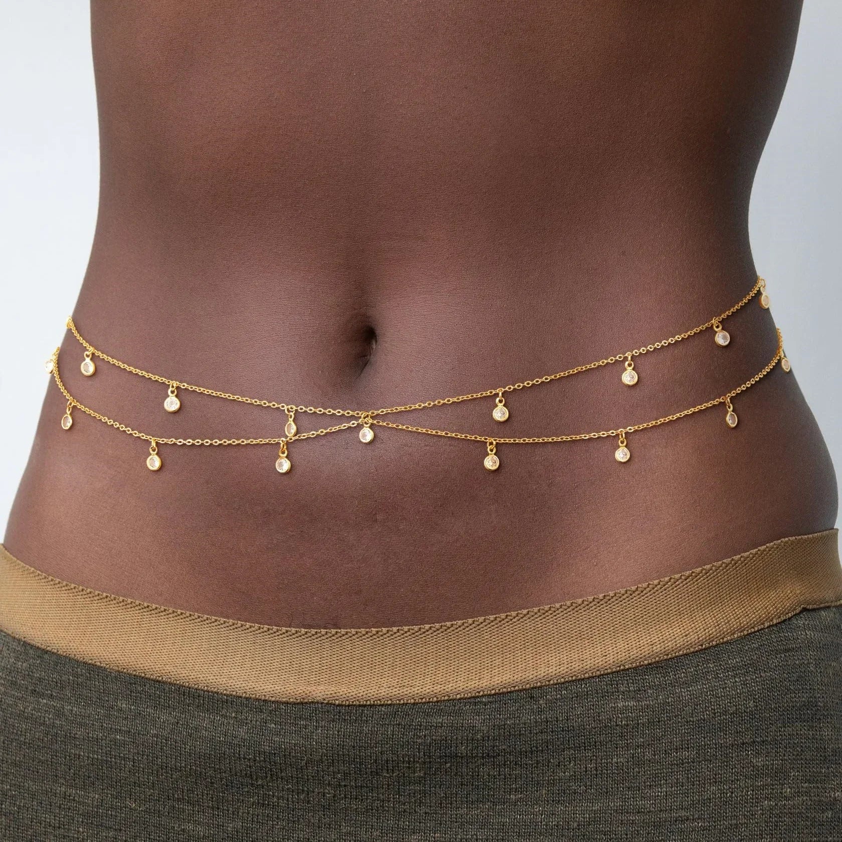Double Layer Rhinestone Tassel Waist Chain Accessory - Smarsty