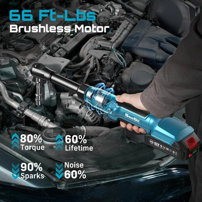 Seesii 3/8" 21V Cordless Electric Wrench 80Nm 6.3'' Extended Electric Ratchet Wrench Rechargeable Angle Wrench Car Repair Tools - Smarsty