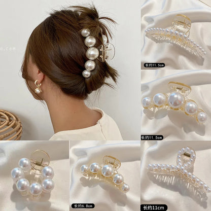 Large Pearl Hair Claw Clip Acrylic Fashion Barrette Stylish - Smarsty