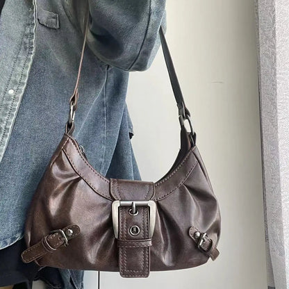Vintage Leather Shoulder Mini Bag Y2K Wasteland Style - Smarsty
