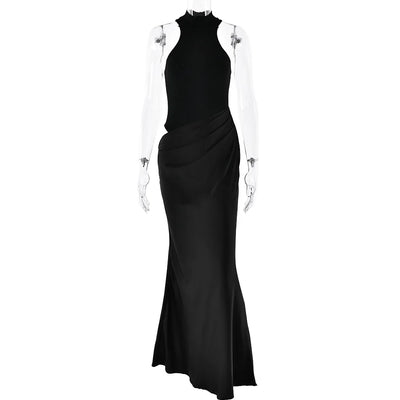 JULISSA MO Satin Sexy Hollow Out Women Maxi Dress Black Sleeveless High Waist Dress Female Autumn Skinny Elegant Party Clubwear - Smarsty