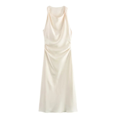 TRAF Satin Long Dresses for Women 2024 Summer Slip Midi Dress Woman Sexy Evening Party Dress Sleeveless Female Elegant Dresses - Smarsty