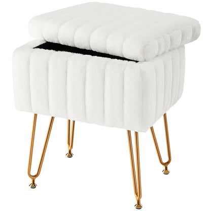 JHK Faux Fur Living Room Hidden Storage Stools & Ottomans Padded Makeup with 4 Metal Legs Anti-Slip Adjustable Feet for Home